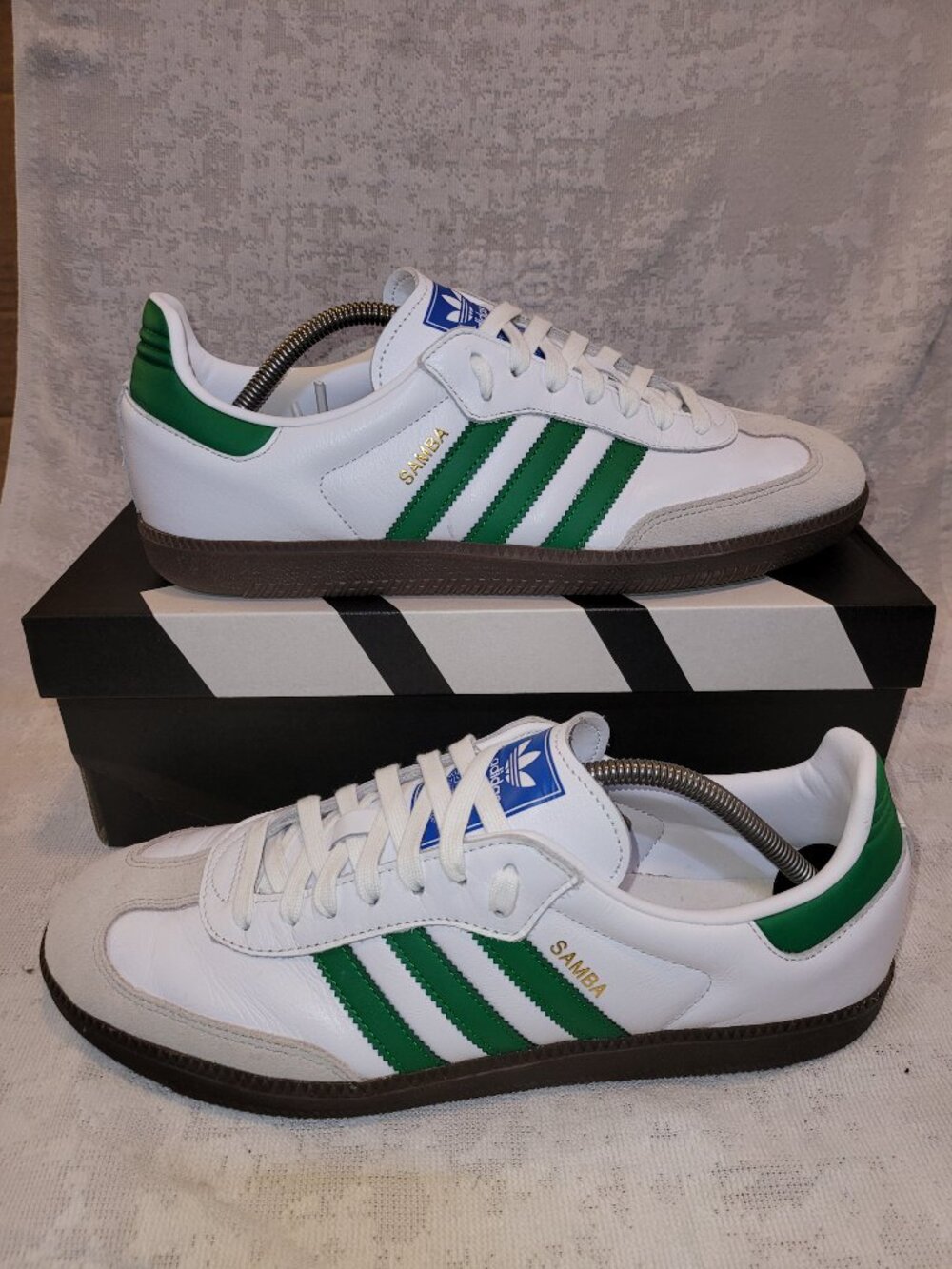adidas Samba White Green Leather Low Top Mens Sneaker Athletic Soccer Size 12 US